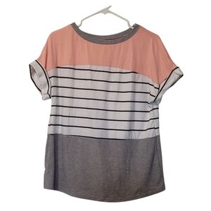 {BOGO FREE} Soft Colorblock Striped Pink and Gray Women's Top Size Large/XL